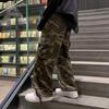 Men Baggy Pants Camouflage Multiple Pockets Elastic Waist Ankle Tied Streetwear Spring Autumn Hip Hop Loose Trouser for Sports