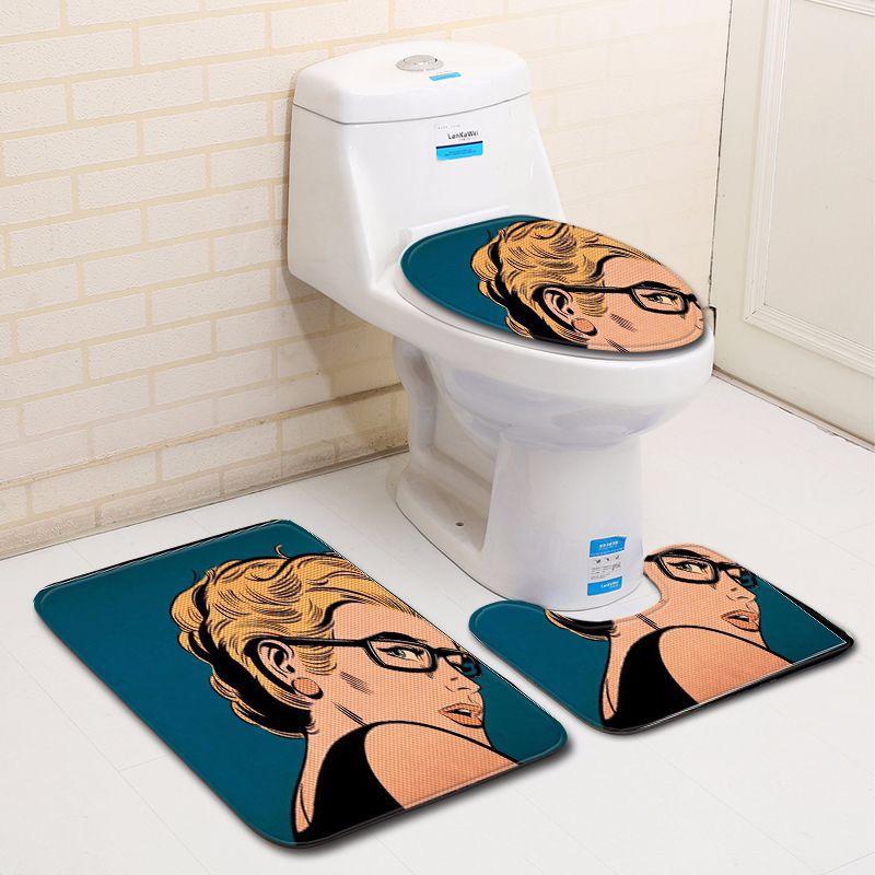 3D Character Bathroom Toilet Three-Piece Floor Mat Doormat Bathroom Carpet