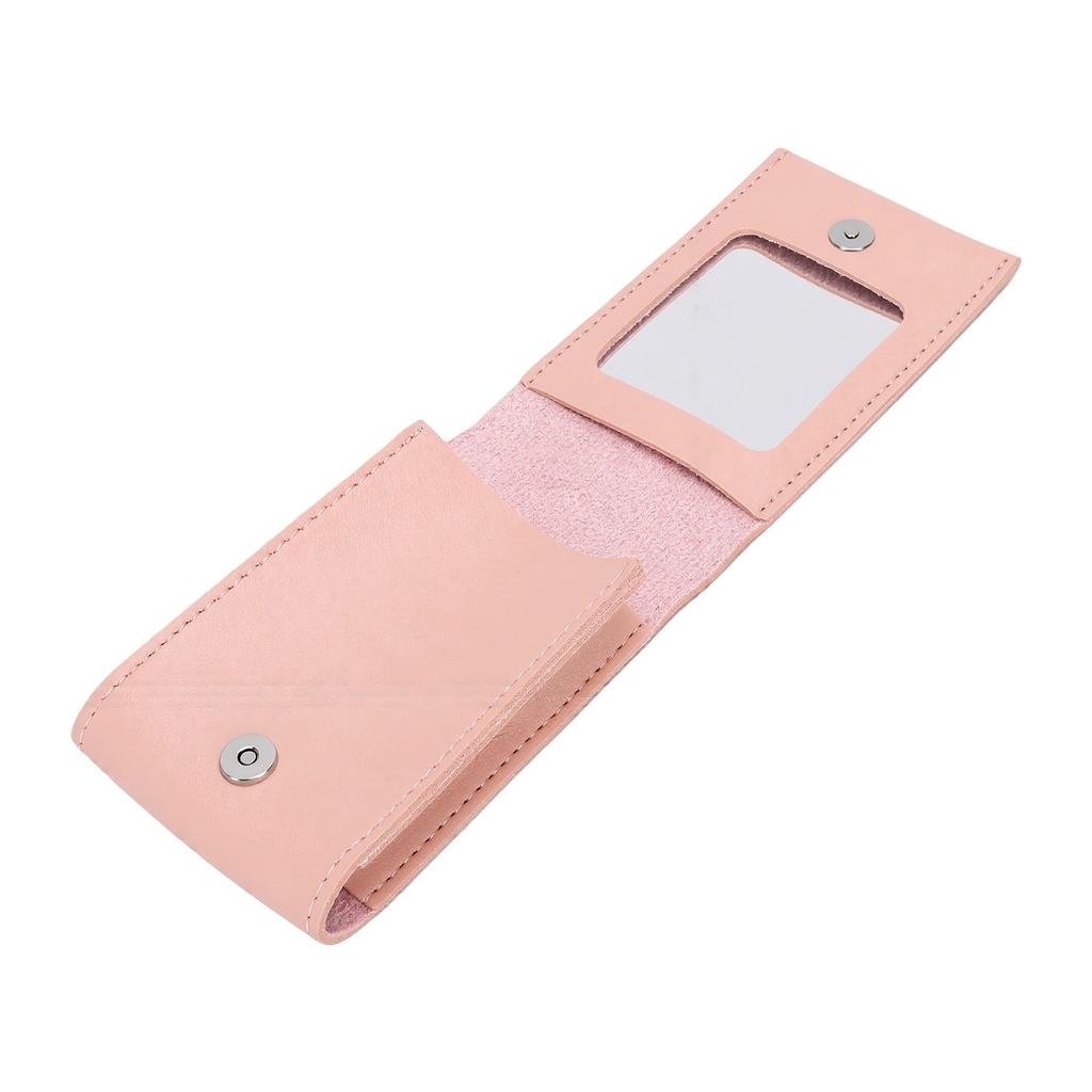 PU Leather Lipstick Pouch Foldable Portable Lipsticks Holder Case with Mirror Pink for Travel Use