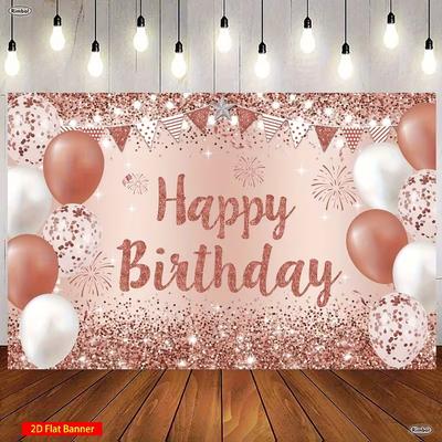 2D Pink Rose Gold Happy Birthday Backdrop Glitter Confetti Party Decoration Banner