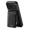 SUTENI H18 For iPhone 17 Pro Max Magnetic Case Carbon Fiber Texture Leather+TPU Cover with Detachable Card Bag