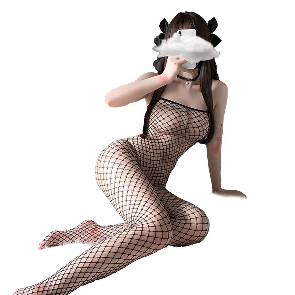 Bodystocking Lingerie Mesh Breathable Fashionable Elegant Bodystocking Lingerie for Women Black Average Size