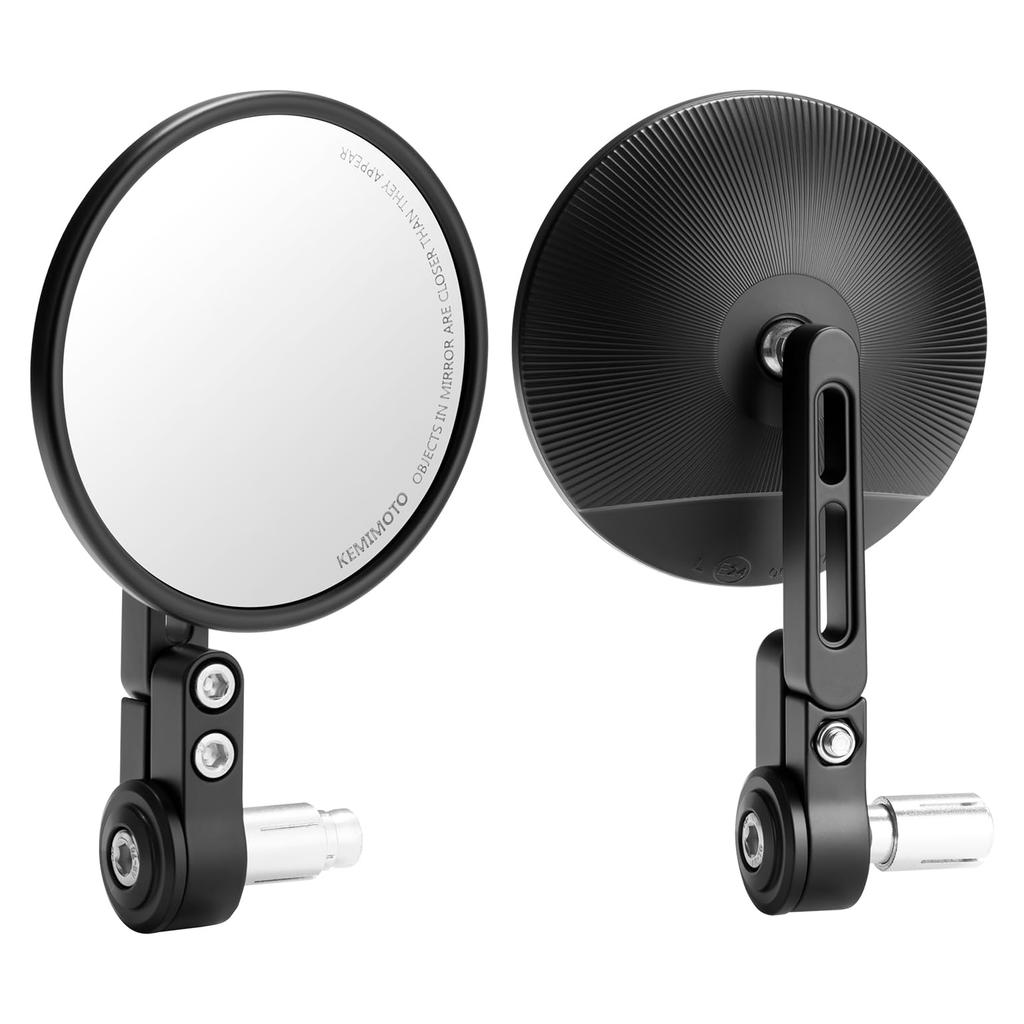 KEMIMOTO Motorcycle Bar End Mirrors, Road Legal, Round, Left and Right Set, Universal, Lightweight, Adjustable Angle, Black, Fits Honda, Kawasaki, Suz