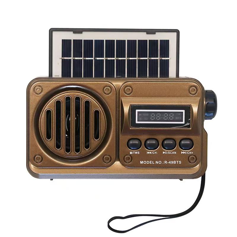 Solar-Powered Bluetooth Speaker with FM Radio, Card Slot, USB, and Multi-band Antenna