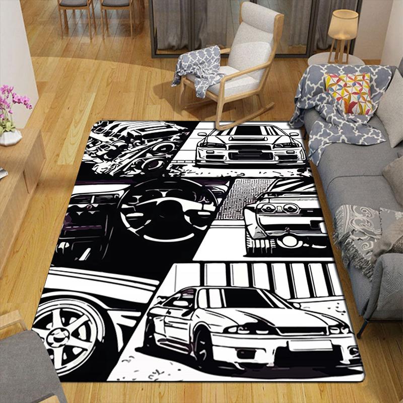 Black and White Race Car Rug Floor Mat for Living Room or Bedroom Soft and Comfortable Carpet a Gift for Birthday and Holiday.NFF0928333
