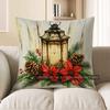 Home Decor Christmas Lantern With Poinsettias Pillow Cover Pattern Cushion Cover Suitable For Sofa Bedroom Car Pillow Cover