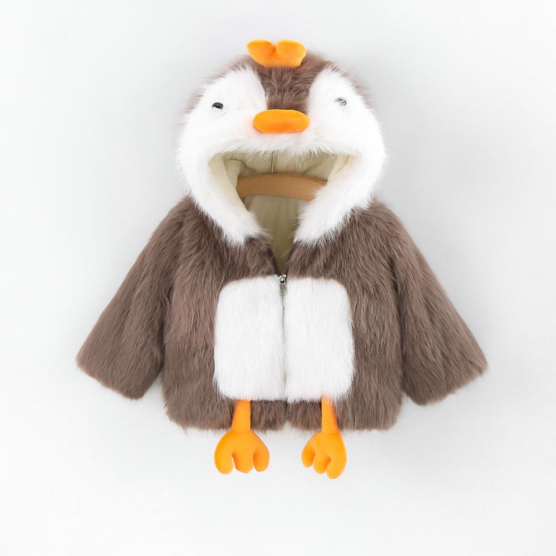 

Дитяче зимове пухнасте пальто з штучного хутра норки з пінгвіном 120cm хакі