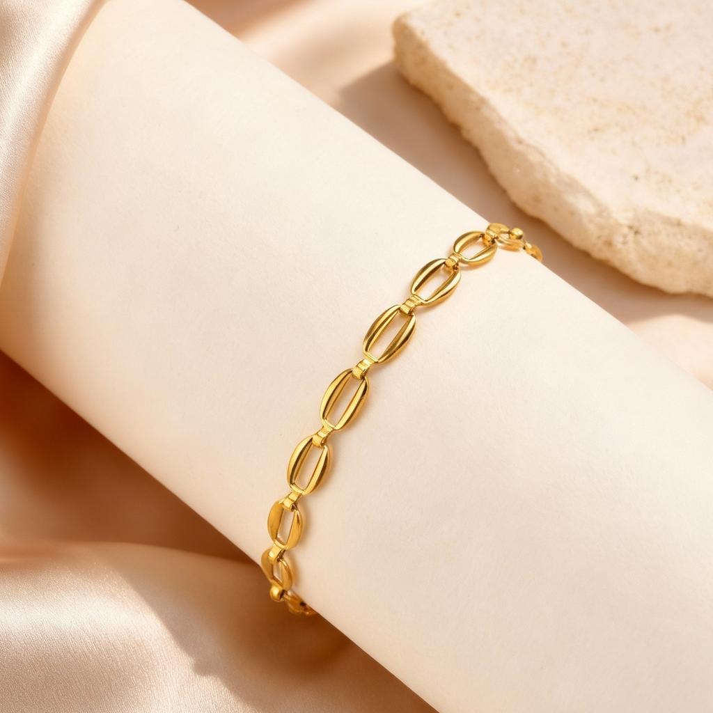 18K Gold Plated Hollow Oval Link Chain Stainless Steel Bracelets for Women, Minimalist Waterproof Elegant Jewelry Set Gifts