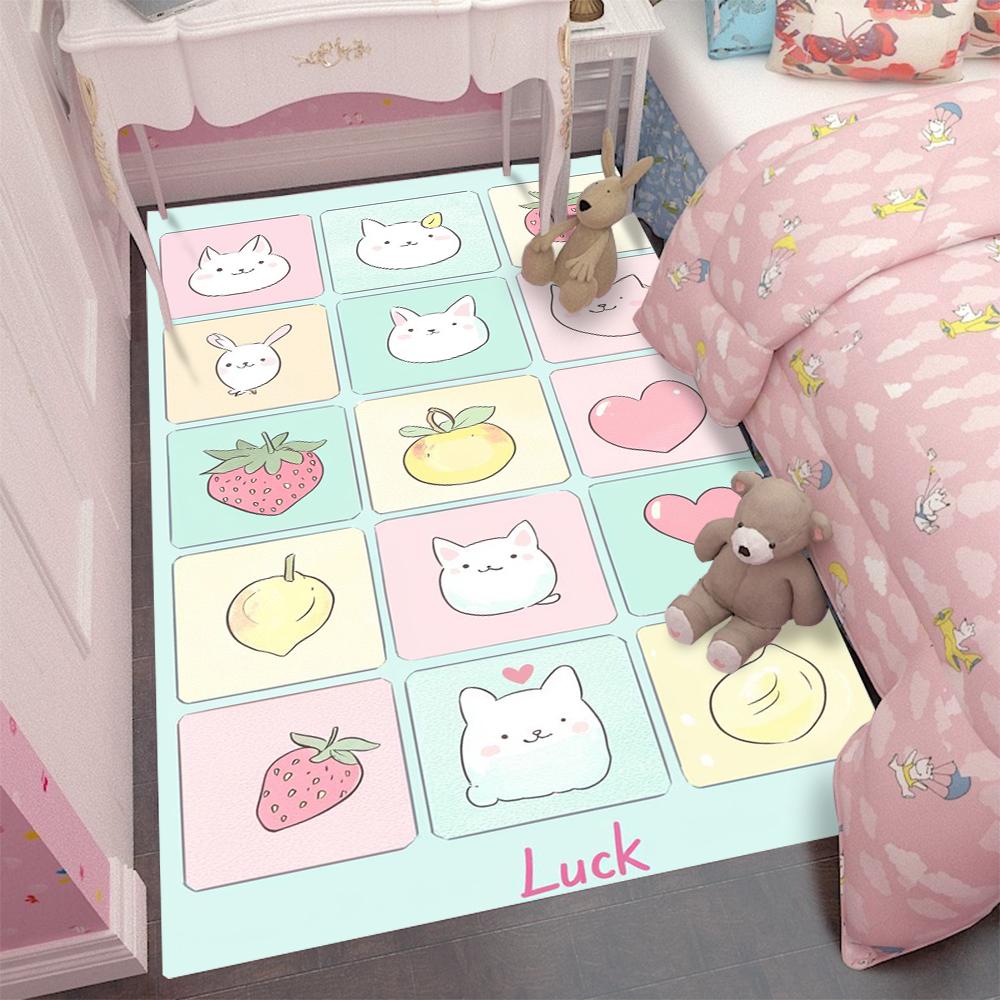 

Cute Cartoon Cat Rug with Strawberry and Fruit Pattern Luck Print Kids Play Mat for Children Room Non-slip Carpet Gifts 50X80CM