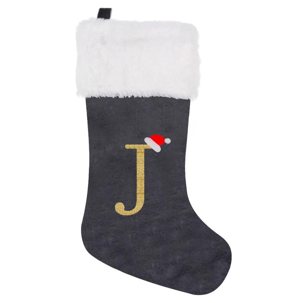 2026 Christmas Decorations: Grey Velvet Embroidery Letter Stocking Gift Bag