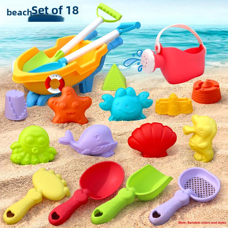 

Детский пляжный набор игрушек: Машинка, ведро, лопата, песочные часы и песочные инструменты для игр с водой и песком.