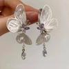 Purple Zircon Silver Color Hollow Butterfly Tassel Earrings For Women Fashionable Daily Accessory Party Jewelry Birthday Gifts
