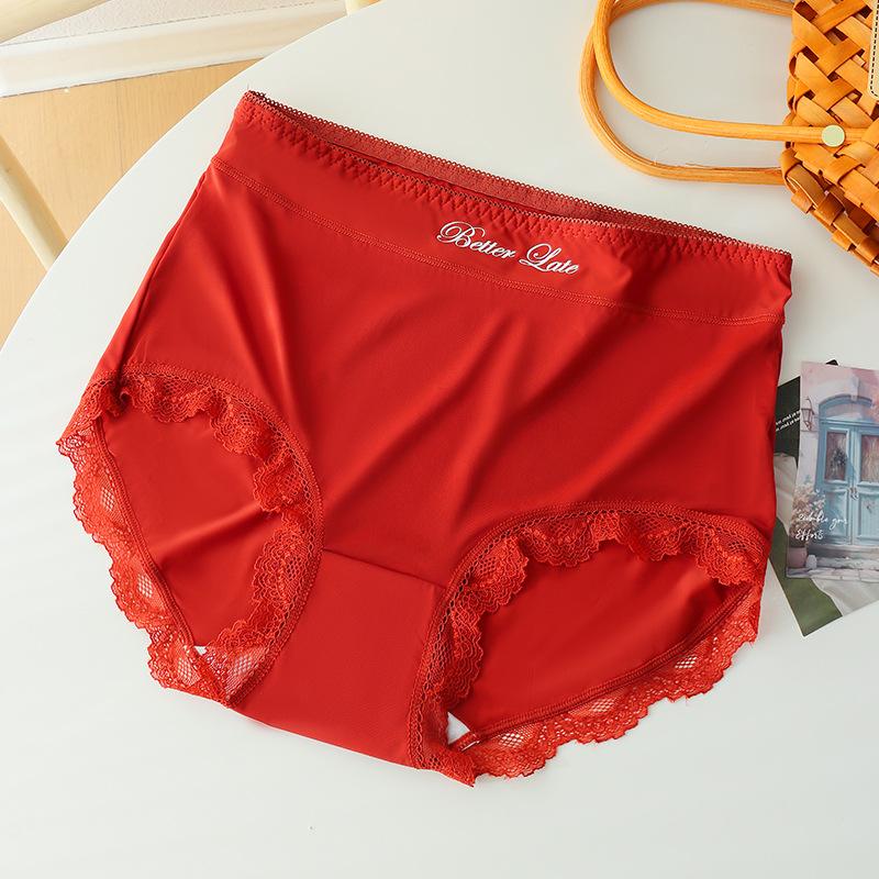 Ladies Summer Light and Thin Pure Lace No Trace Ice Silk Pure Cotton Crotch Breathable High Waist Close Belly Flat Angle Briefs
