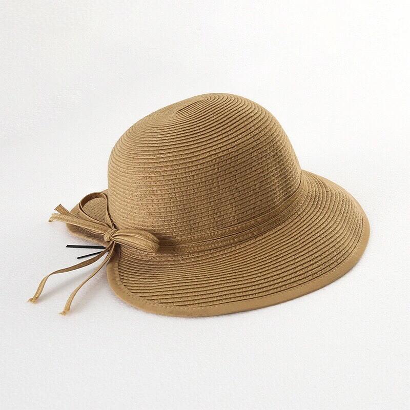 Elegant Bow Sunshade Straw Hat Women Summer Outing Seaside Sunscreen Bucket Hat