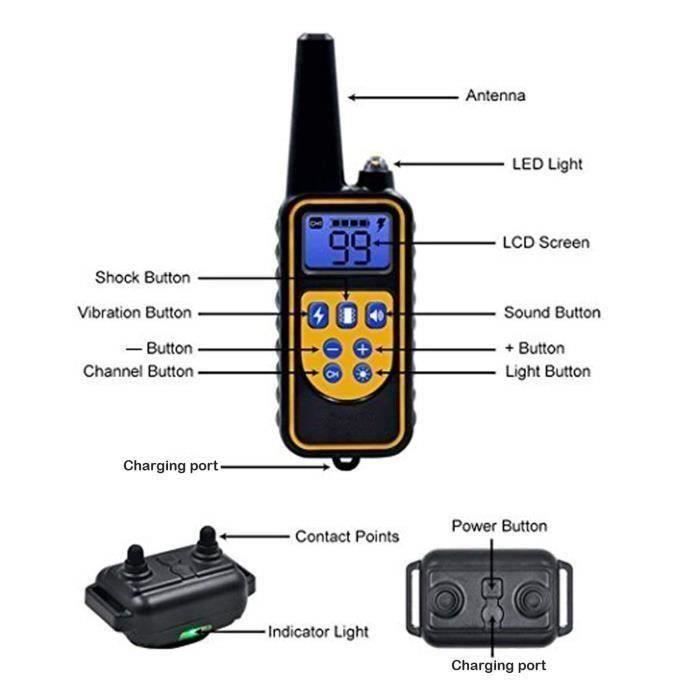 Collier Anti Aboiement Chien Rechargeable-Collier de Dressage -collier d'entraînement à distance 800m avec 99 niveaux de Mode Bip