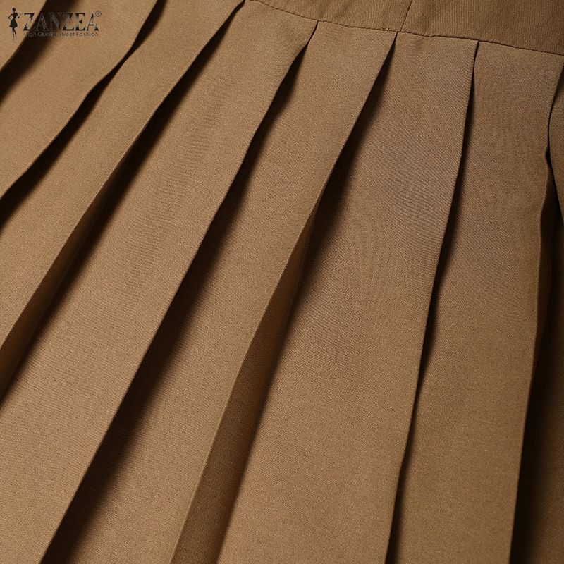 ZANZEA Kvinner Casual Turn Down Krage Sommer Kortermet Kjole