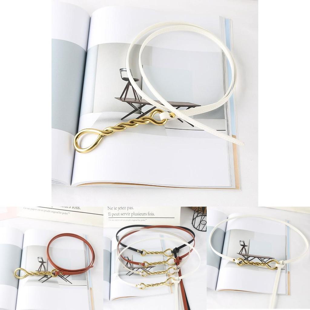 Fashion Gold Twisted Shape Knot Decoration Women Thin Belt For Casual Dress And Suit Waist Accessory