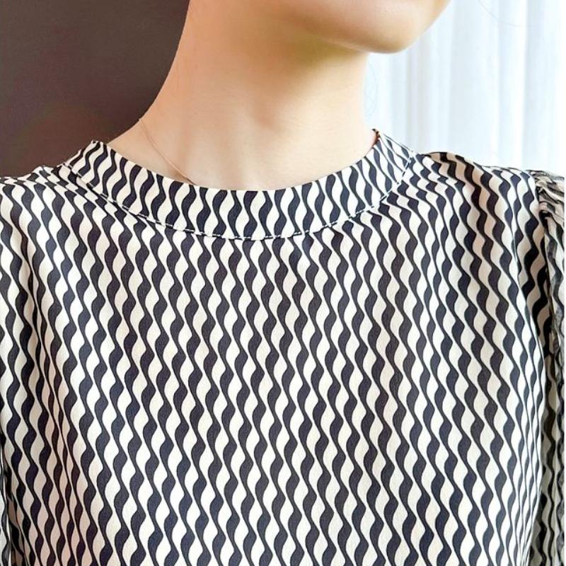 Fashion Women Tops Spring Summer Top Stylish Women's Chiffon Blouse Chic Casual Long Sleeve Vintage Stripe Shirt