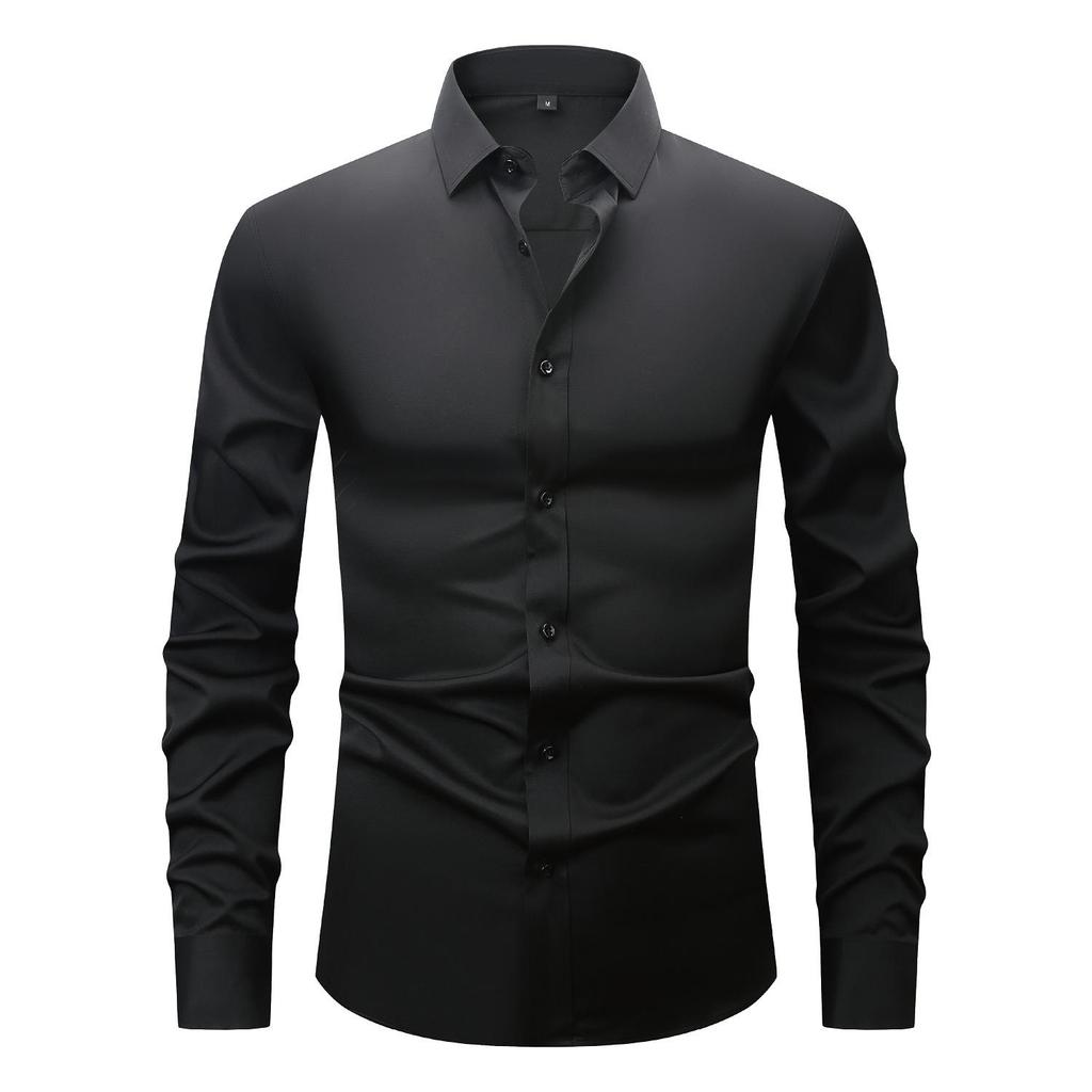 Men's White Four-Way Stretch Wrinkle-Resistant Long Sleeve Shirt - Formal and Casual Plus Size