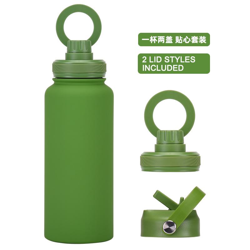 Large Capacity 1L Straw Thermos Cup, Mobile Phone Magnetic Suction Bracket, Water Cup, One Cup With Two Lids, Outdoor Sports Kettle.