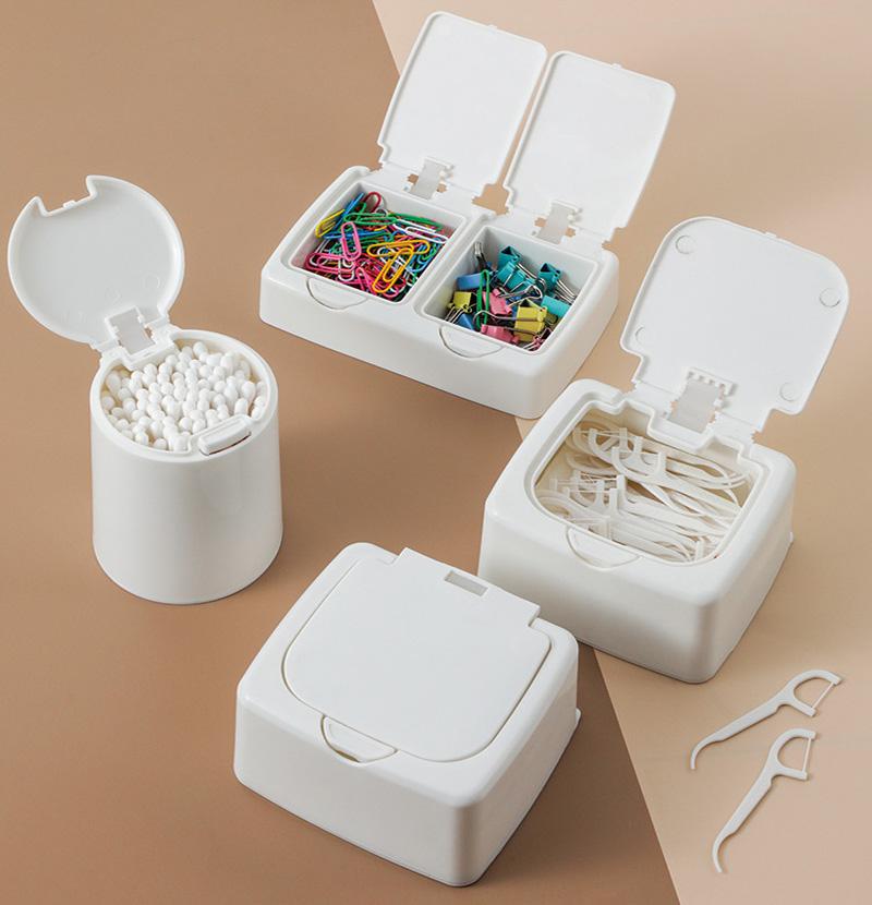 Cute Plastic Button Desktop Storage Box Jewlery Organizer Case with Lid Cosmetic Lipstick Hairpin Cotton Swab Sundries Container