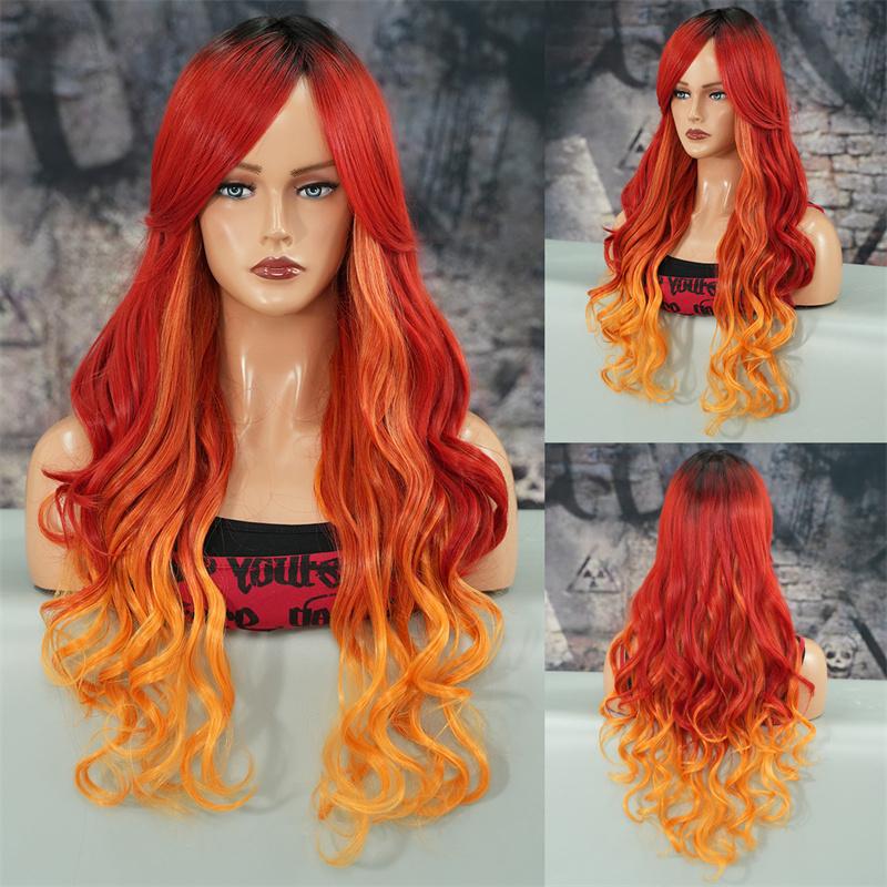 Damskie Fioletowe Peruki Cospaly Włókno Syntetyczne Długa Falowana Peruka Dziewczęca Syrenka Halloween Kostium Peruka Impreza Tematyczna Anime Odporna na Ciepło