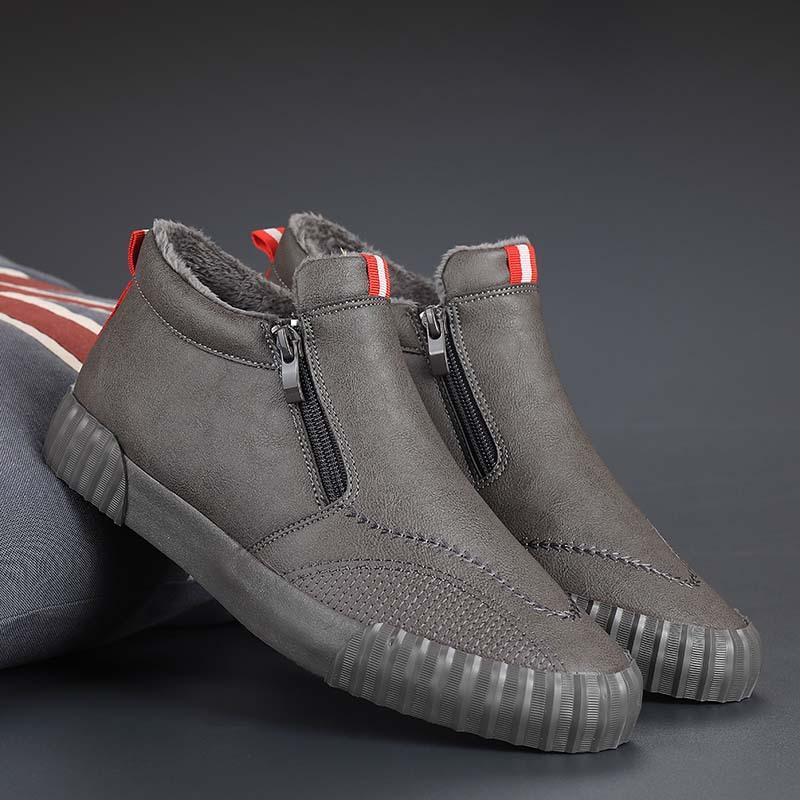 New Winter Style Men's High Top Plus Velvet Warm Leather Shoes Trendy Versatile Flat Shoes Martin Boots Leather Shoes