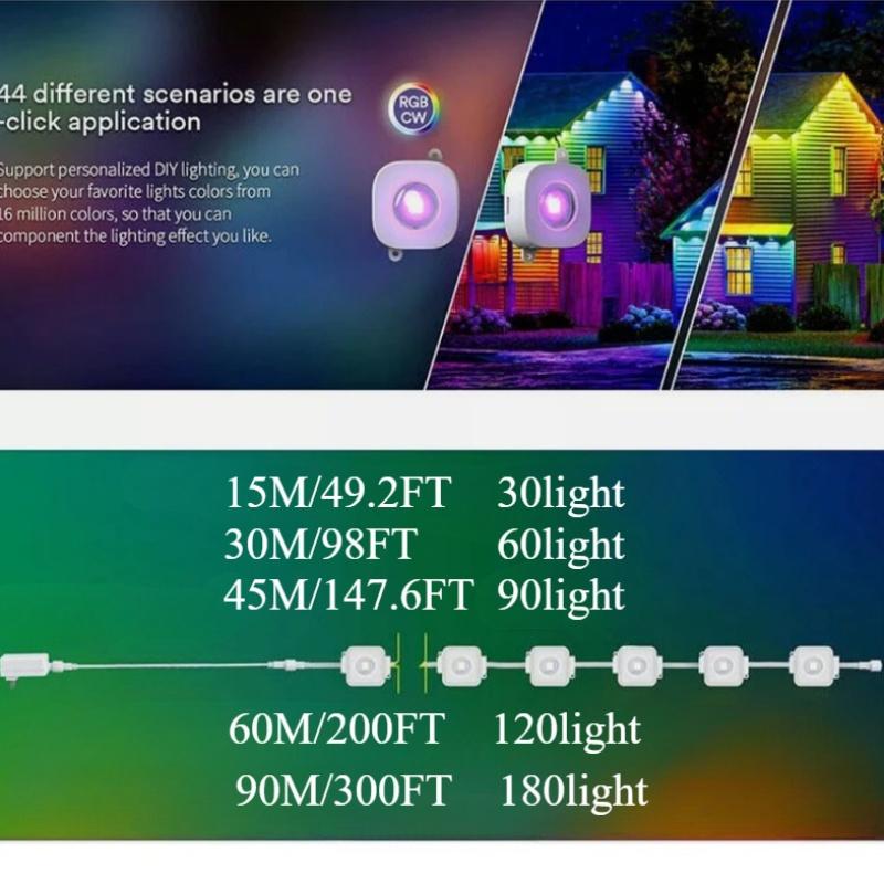 RGB Eaves Lights 30M Permanent Outdoor LED Light String Strip APP Smart DlY Auto Scene Lighting Effects Christmas Holidays Decor