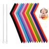 Drinking Reusable Silicone Bent Straws Solid Color Round Shape Brushes Cleaning