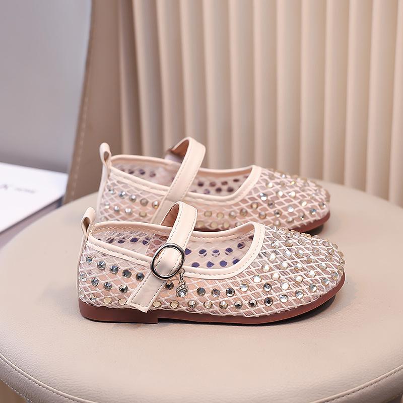 2025 summer children's half sandals rhinestone beautiful hollow small leather shoes girls princess shoes soft sole comfortable ladyshoes