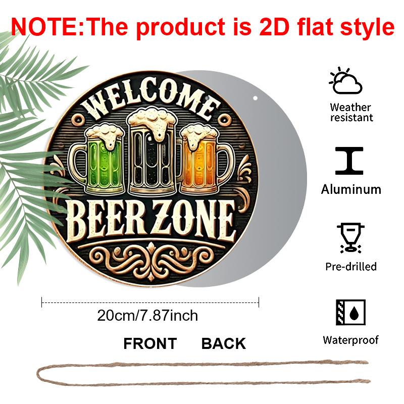 2D Flat Aluminum 7.87 Inch X 7.87 Inch Wall Hanging with Three Beers and Hops Design. Retro Beer Theme. Suitable for Bars, Living Rooms, Kitchens