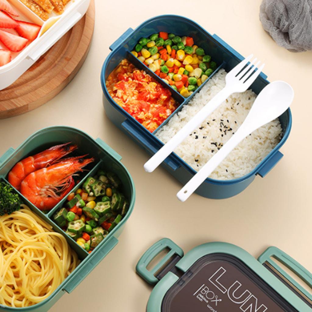 1200ml  Lunch Box Double Layer Insulation Lunch Box Container with Fork Spoon for Students Office Workers Layered Lunch Box