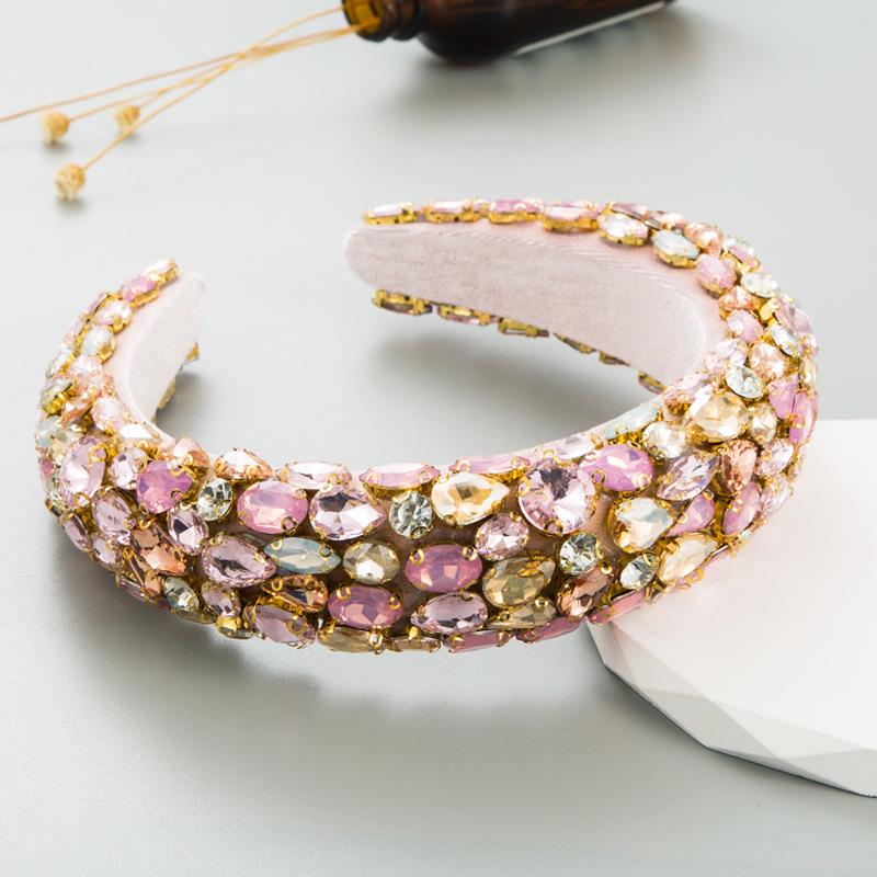 European & American Baroque Rhinestone Geometric Wide Headband - Colorful Thick Sponge Party Headdress