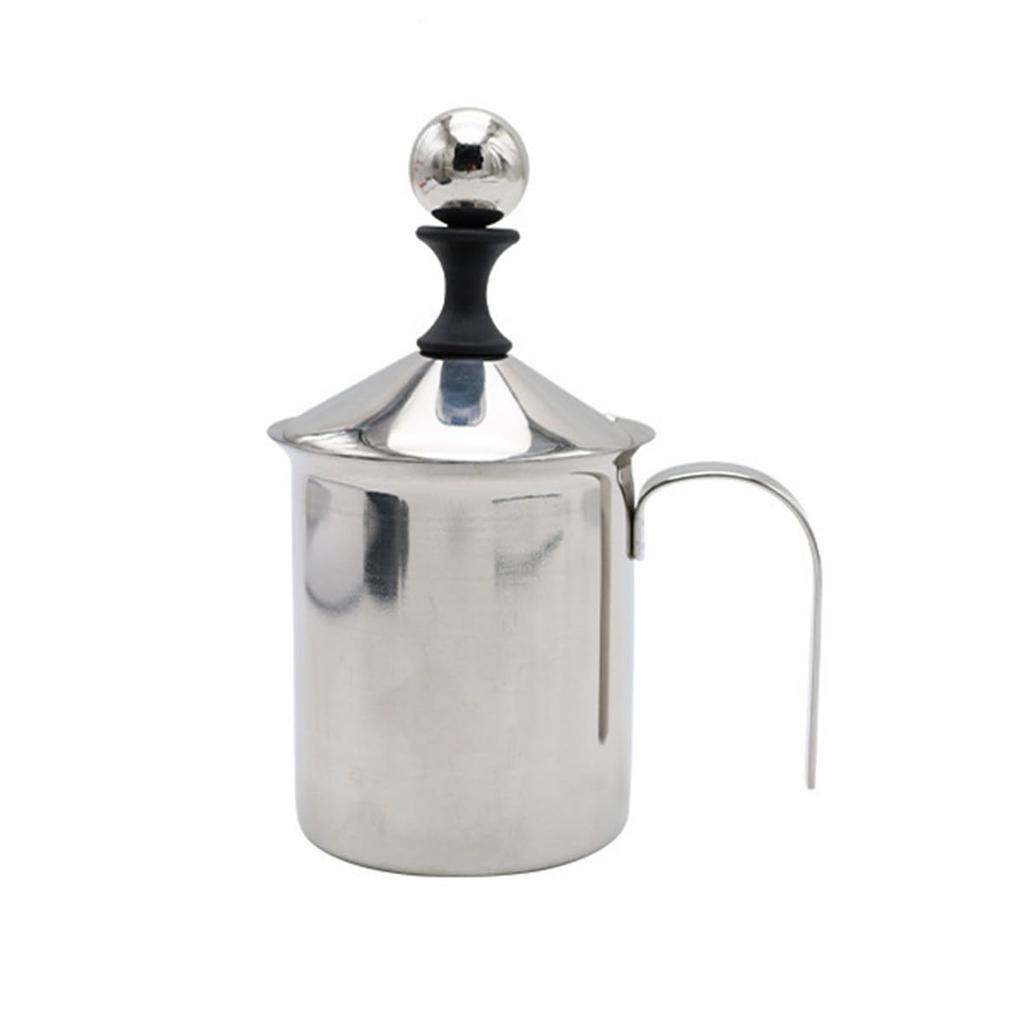 Portable Stainless Steel Manual Milk Frother, Latte Art Tool for Home and Camping Use (201 Stainless Steel, 400cc)