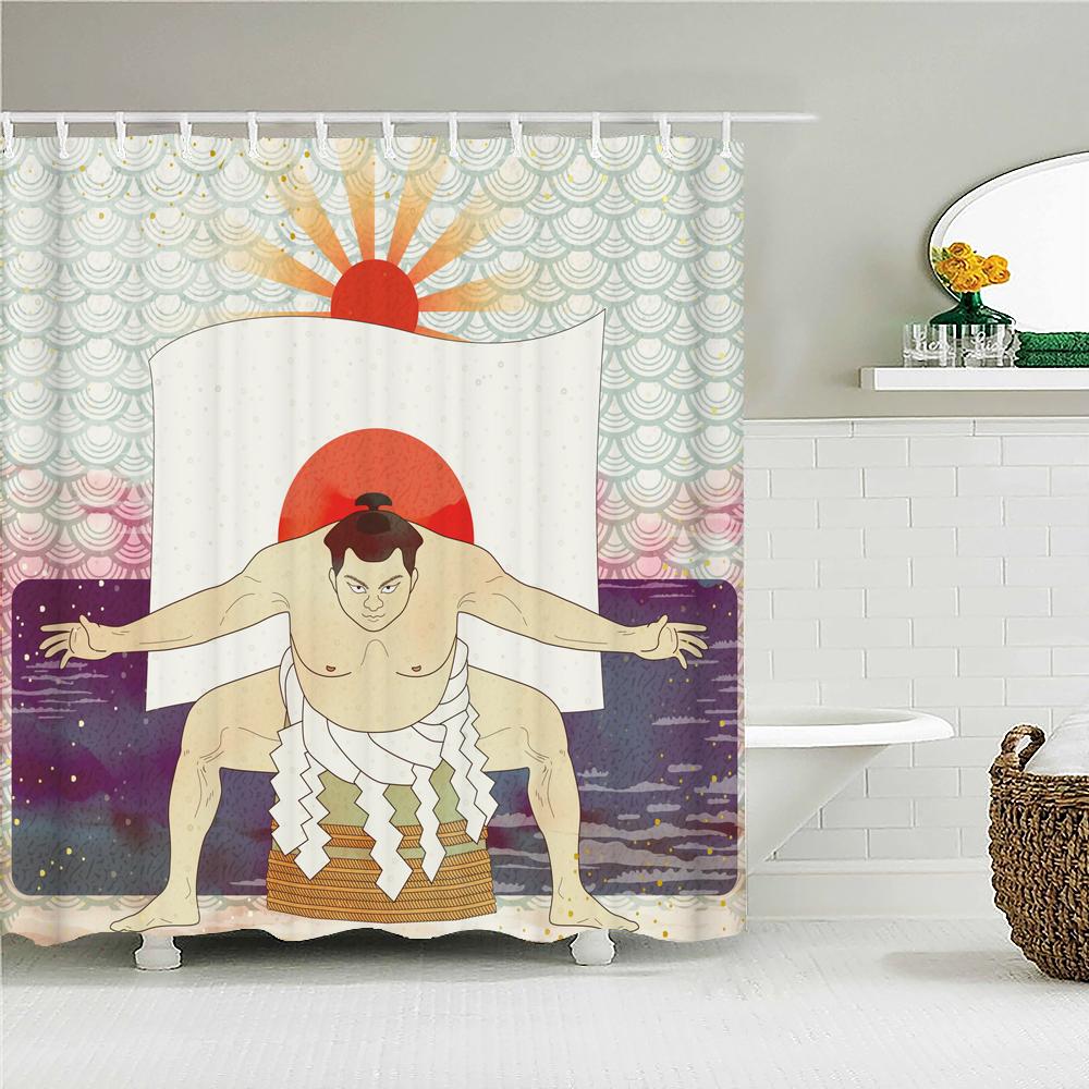 Waterproof Polyester Fabric Shower Curtain Japanese-style Waves Samurai Landscape 3d Printing Bathroom Decor Shower Curtains