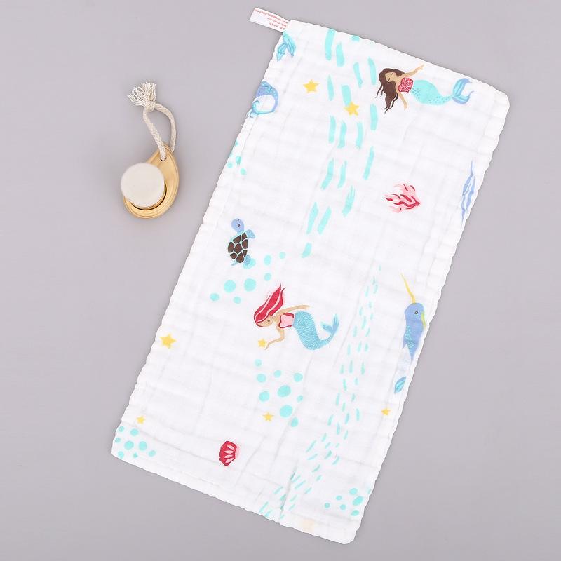 6 Layer Pure Cotton Baby Gauze Square Towel High Density Printed Children Face Washing Saliva Towel Soft Absorbent