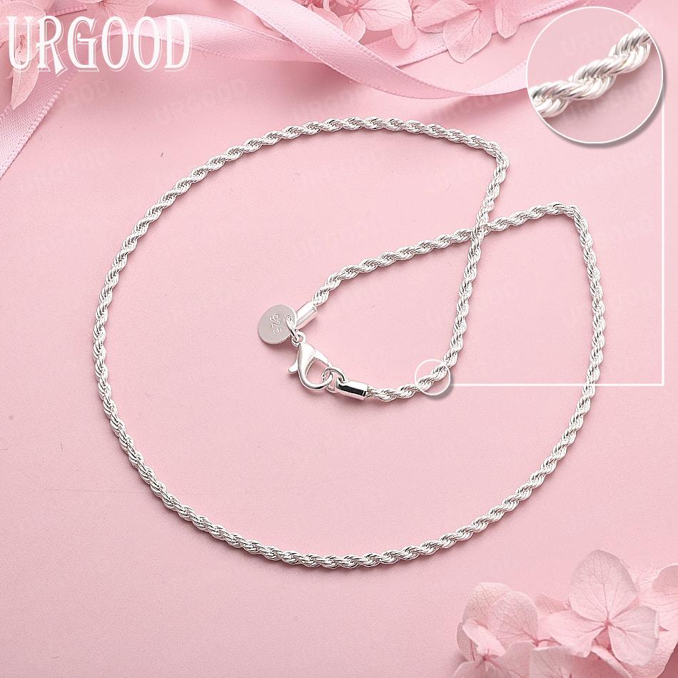 

925 Sterling Silver 2mm Geometric Necklace Wedding Gift Jewelry 45cm