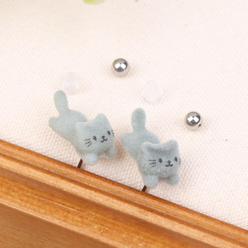 Cute Flocking Cat Earrings Adorable Kitty Stud Earrings Dainty Trendy Animal Jewelry For Women Unique Gift For Cat Lovers