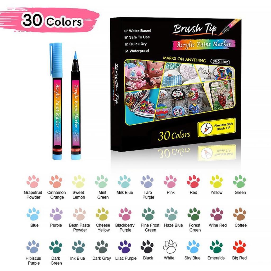 12/24/30/36/48 Color Soft Head Marker Pen Acrylic Waterproof Art Painting, Nail Doodle DIY Marking Tools Student Stationery