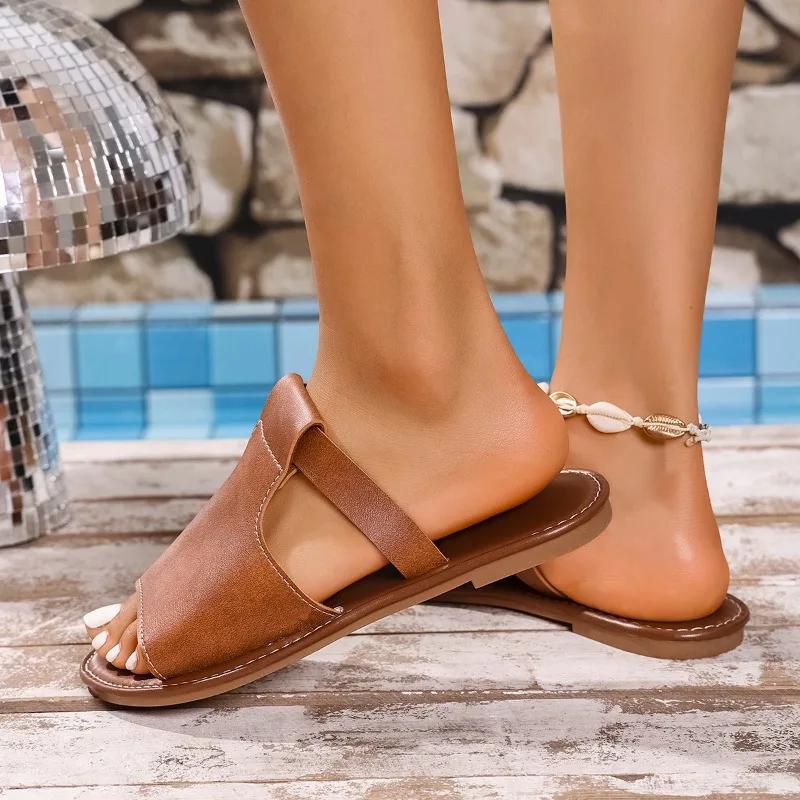 Fashion Shoes for Women 2025 Open Toe Women's Slippers Outdoor Beach Slippers Women Solid Flat with Plus Size Ladies Sandals Zapatos