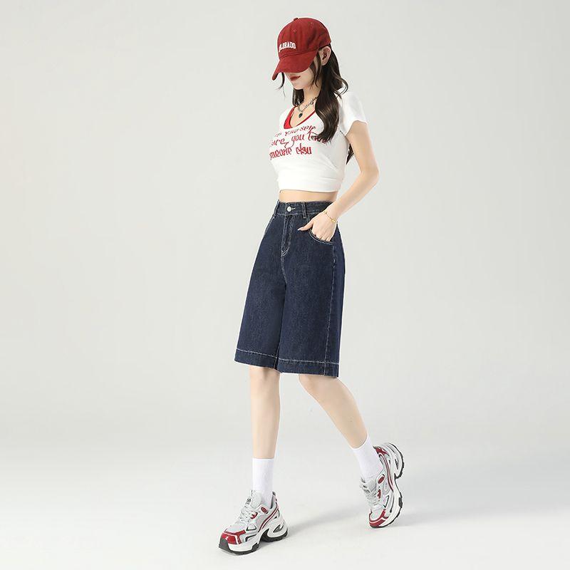 Gedijie Danning Blue Narrow Edition Straight Five Point Cowboy Shorts Women's Wear