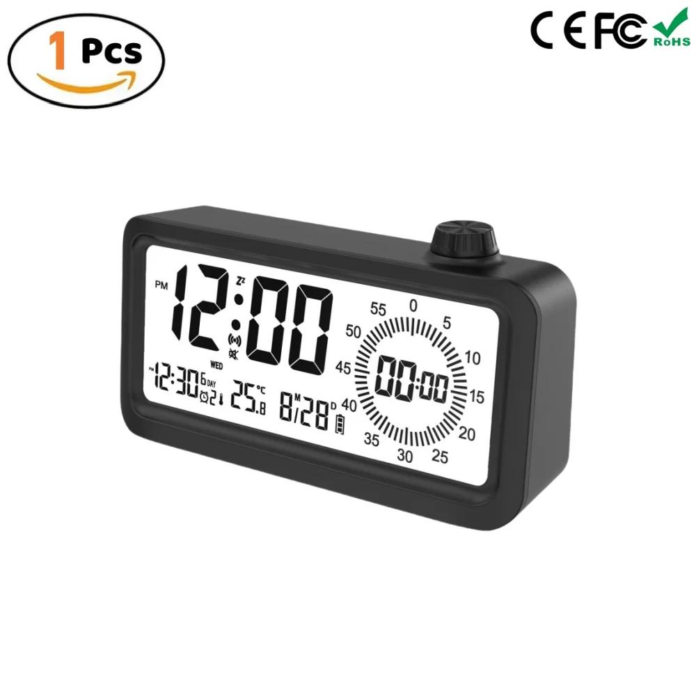 

Digital Alarm Clock with 3 Alarms - LED Night Light Visual Bar Timer Silent Desk Clock USB Charging Magnetic Back