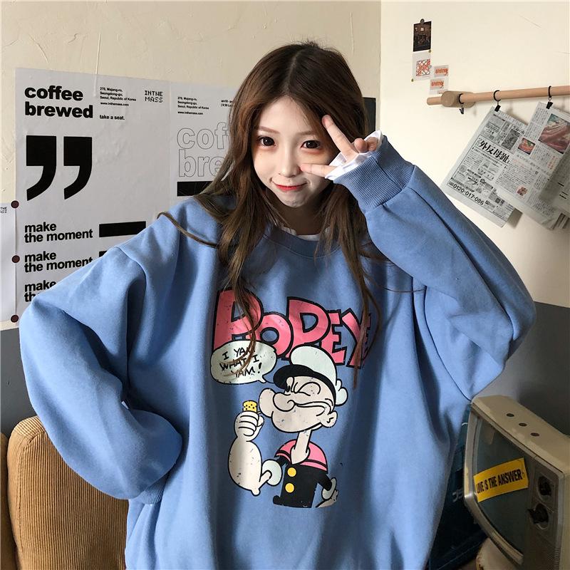 Women's Plus Velvet Two-Piece Sweatshirt: Autumn/Winter, Long-Sleeve, Round-Neck, Loose Fit, Temperament Style, Large Size.