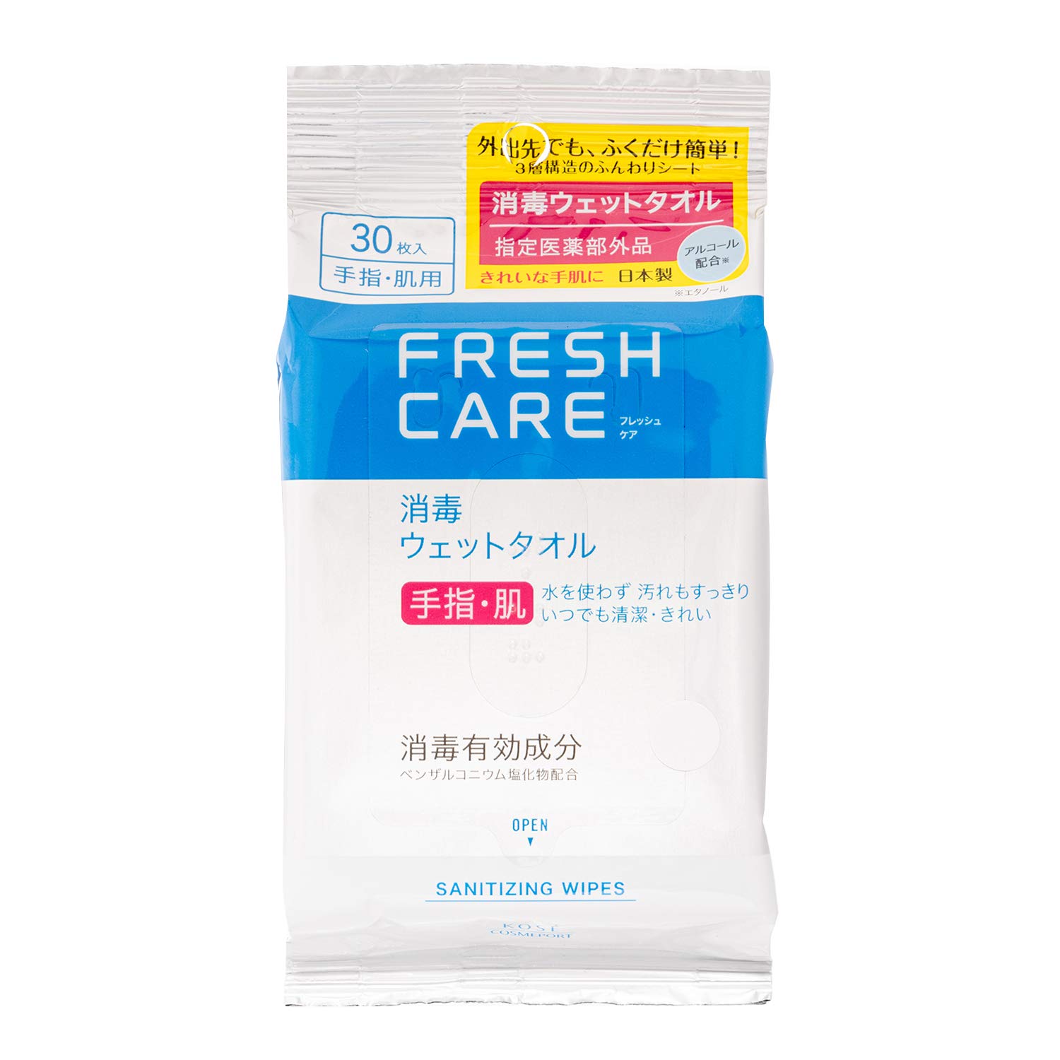 

KOSE Fresh Care Дезинфицирующие влажные салфетки 30 быстро удаляют микробы и [Квази-лекарство] Полотенца, простыни, грязь, без отдушек белый