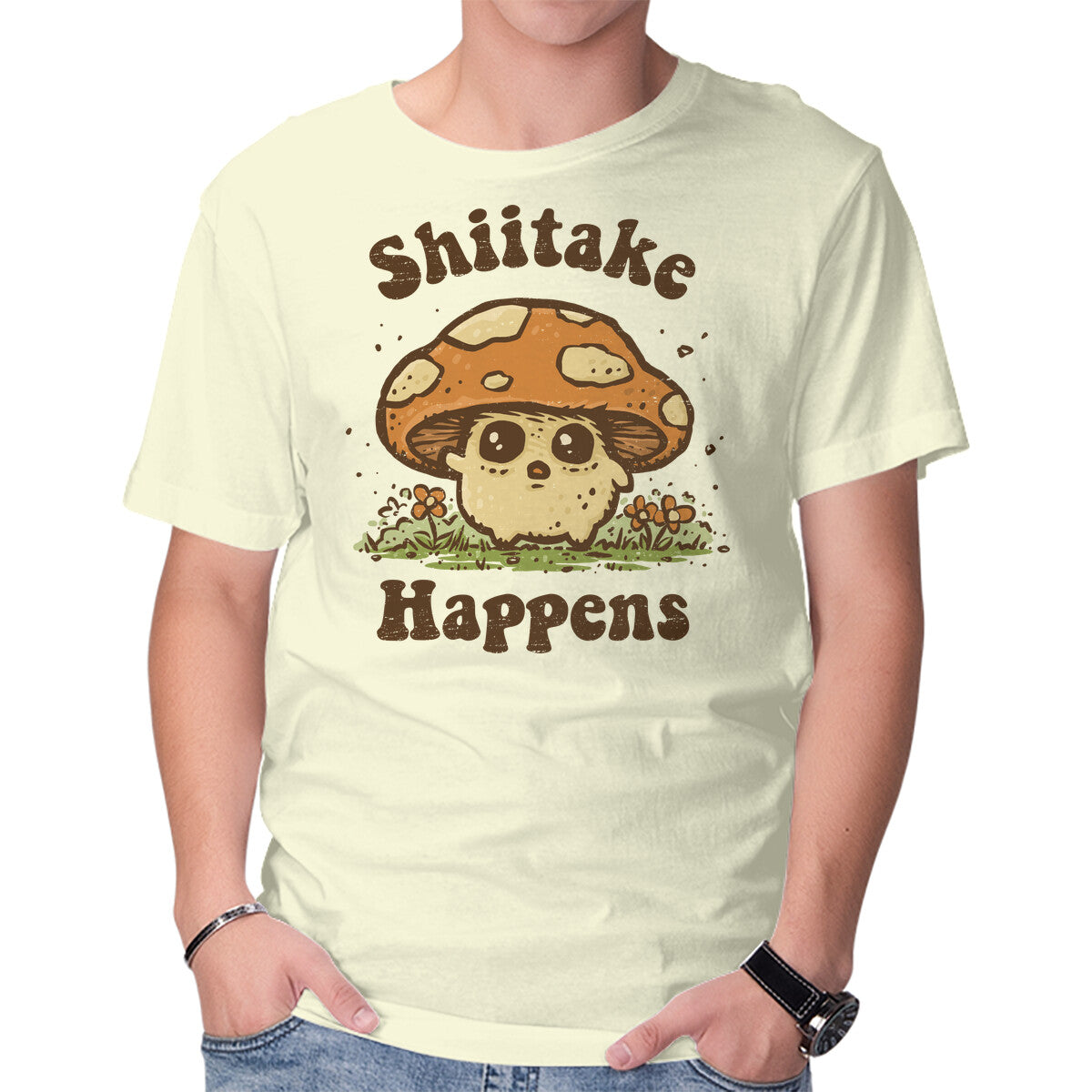 Unisex Crew Neck T-Shirt Shiitake Happens Graphic Short Sleeve Casual Tee XXXL