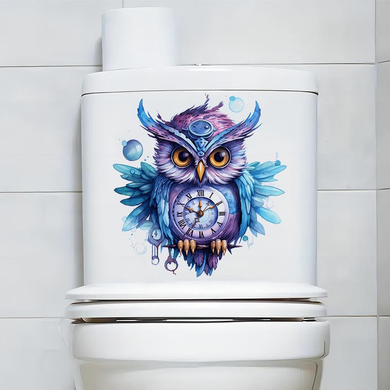 Printed Owl Clock Wall Sticker Self Adhesive Decoration for Refrigerator Door Corridor Entrance Background Home Room Decor