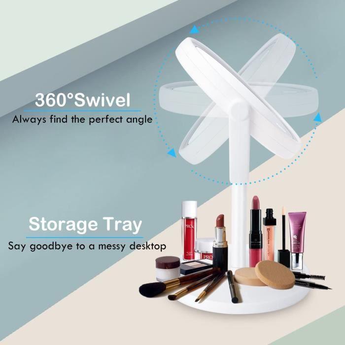 Kasimir Miroir LED Maquillage Miroir Grossissement 5X Miroirs de poche Miroir Lumineux Maquillage Avec Bouton Storage tactile miroir