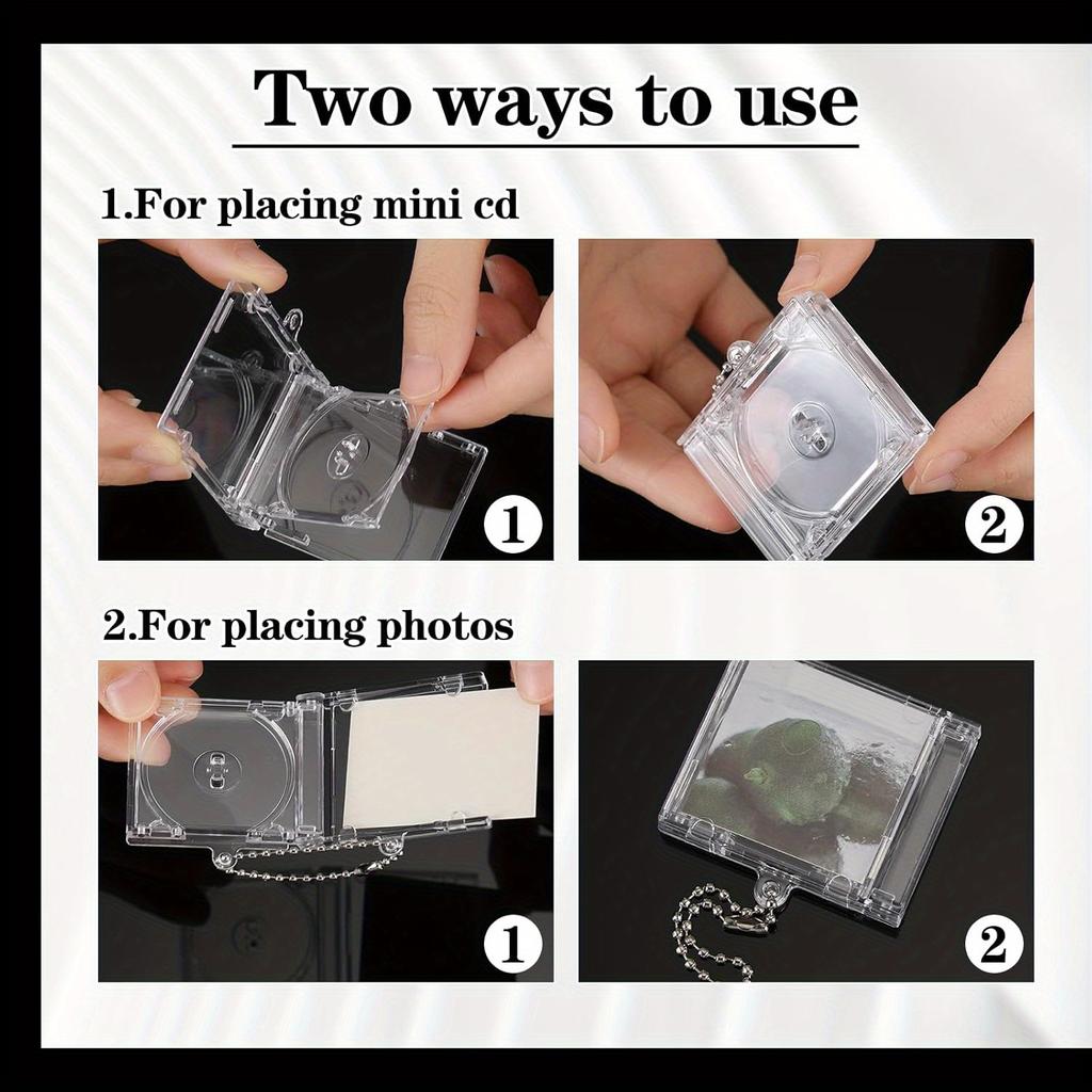 10 Sets Mini CD Keychain Album Case, Clear DVD Cover Bulk DVD Gemstone Keyring, Blank Mini Disc Pendant, Personalised DIY Backpack Hanging Decoration