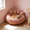 Print Shaped, Soothing Pet Bed, Made Of Plush Faux In A Donut Design, Suitable For Cats And Dogs, Machine Washable, With A Non- Bottom.