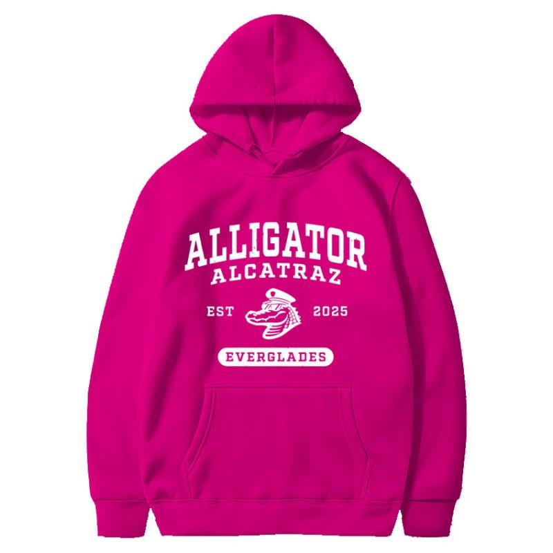 Unisex Hooded Long Sleeve Sweatshirt With Alligator Print Loose Fit Casual Streetwear Fall